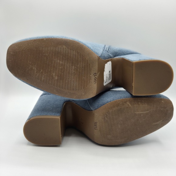 Cato Womens Blue Denim Pearl Studded Scalloped Ankle Booties Block Heel Size 6 - Picture 7 of 9